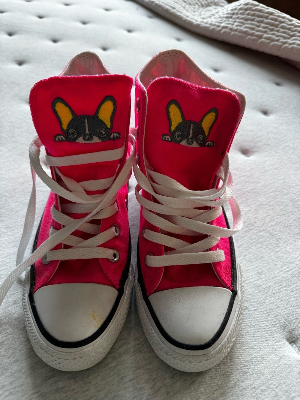Converse Hot Pink High-Top Sneakers with French Bulldog embroidery